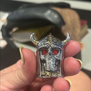 Massive Death Dealer Ring Skull Ring with Ruby Red Eyes